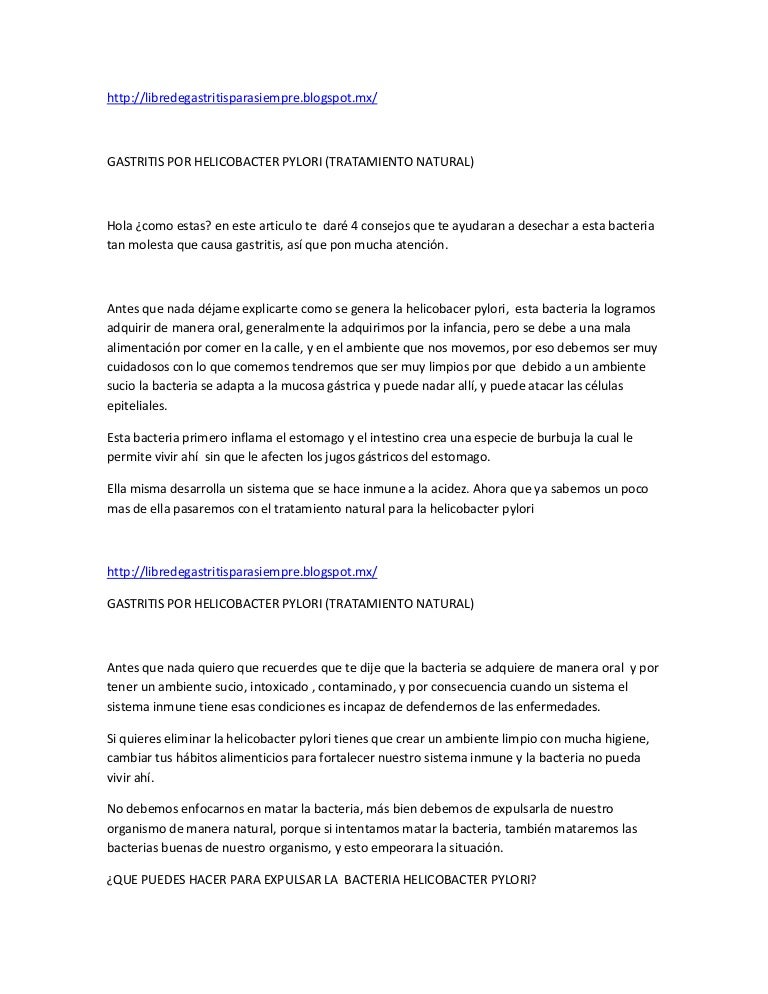 Gastritis por helicobacter pylori tratamiento natural